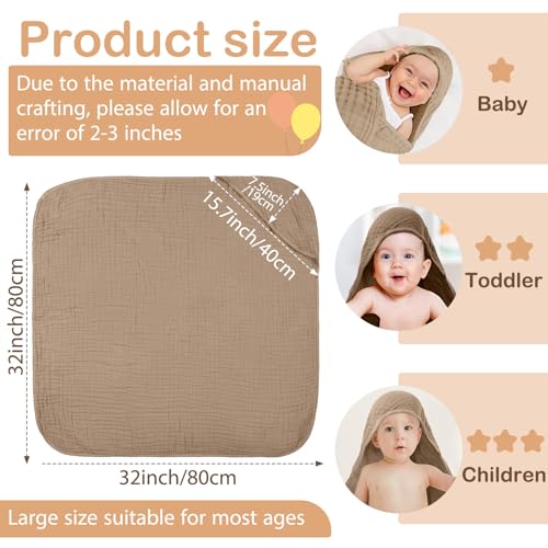 Image of Peryiter 6 Pcs Muslin Hooded Baby Towels, 32 inchx 32 inch Cotton Newborn Bath Towel Muslin Infant Baby Blankets Absorbent Unisex Newborn Registry Gift Essentials for Girls Boys (Brown and Pink Series)
