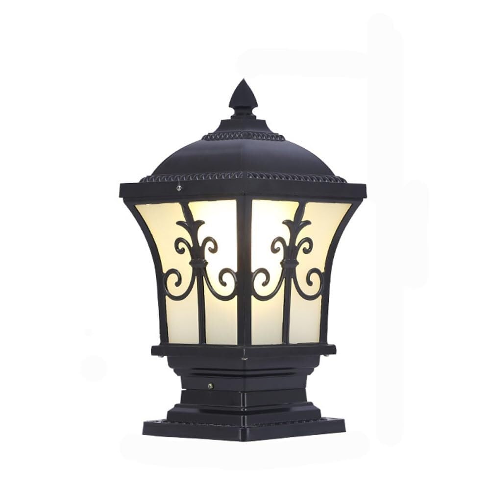QUSYZD Fence Post Lamp Outdoor Waterproof Villa Garden Post Cap Light E27 Base Courtyard Street Lights Aluminum Housing Retro Lantern with Glass Lampshade,48cm