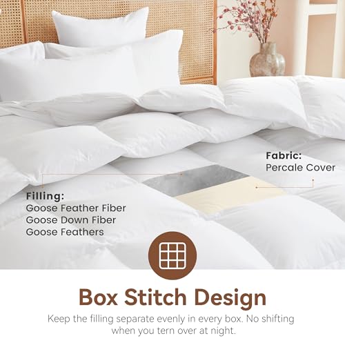 LeWinBedding Goose Feather Down Fiber Comforter Queen Size, All Season Duvet Insert, 750+FP Hotel Bed Comforter, Ultra Soft 100% Organic Cotton Fabric, 90x90 Inches by LeWinBedding - Used condition - Image 3