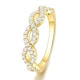 SHINYSO 14K Gold Plated Wedding Band for Women Infinity Stacking Ring Half Cubic Zirconia Eternity E