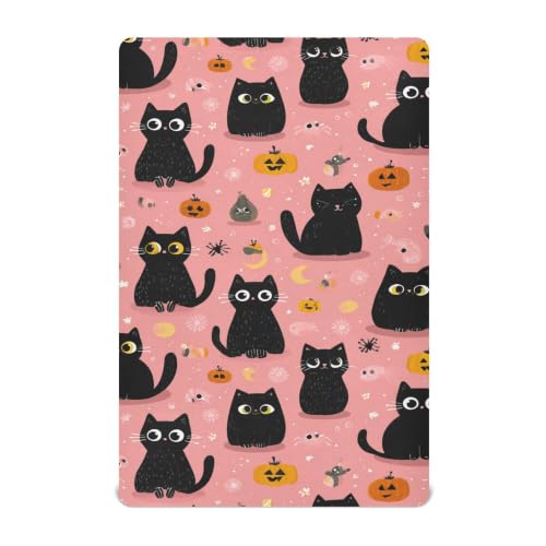 Image of Halloween Cute Cat Pinks Crib Sheets | Soft Breathable Fitted Baby Crib Sheets Mattress Cover for Girls Boys 52 inch x 28 inch x 9 inch