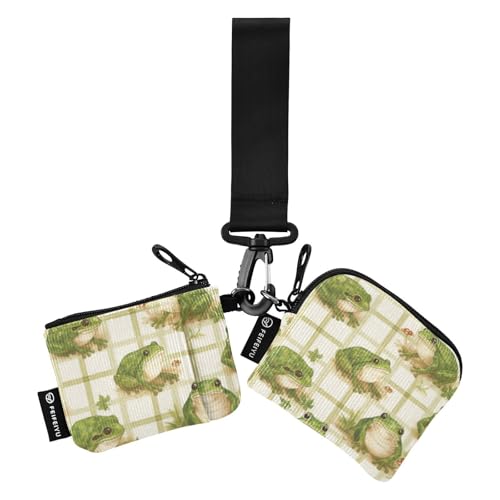 Lovely Green Frog Women's Dual Wallets Business Card Cases Minimalist Change Purse Key Holder with Zipper Coin Pocket for Work Travel 2 Packs estuches para tarjetas de credito