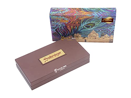 Image of GoldGiftIdeas 24 Carat Gold Plated Radhe Krishna Photo Frame with Charan Paduka Box for Home Decor, Hare Krishna Wooden Momento Gift, Return Gift for Wedding