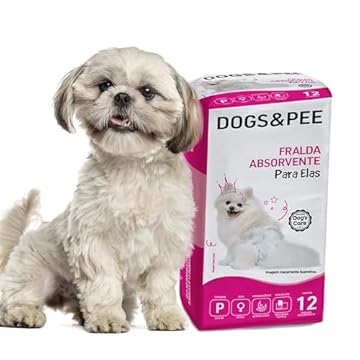 DOG’S CARE Dogs&Pee Fralda Descartável Para Cães Fêmeas de 3 a 6kg - Fralda Absorvente Para Cachorros Idosos e Filhotes - Tamanho P - 12 Unidades