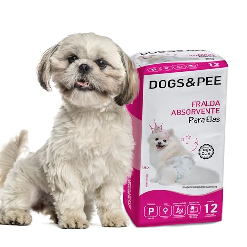 DOG’S CARE Dogs&Pee Fralda Descartável Para Cães Fêmeas de 3 a 6kg - Fralda Absorvente Para Cachorros Idosos e Filhotes - Tamanho P - 12 Unidades