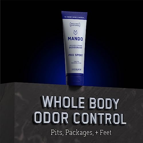 Mando Whole Body Deodorant For Men - Invisible Cream - 72 Hour Odor Control - Aluminum Free, Baking Soda Free, Skin Safe - 3 ounce (Pack of 2) - Pro Sport