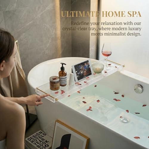 Bathtub Caddy Tray for Luxury Bathroom Bath tub Table Caddy Tray Shelf for Shower with Gold Handles fits All bathtubs by MUYEDRAIN - Image 3