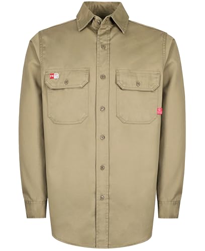 TICOMELA FR Shirts for Men Flame Resistant Shirt CAT2 Light Weight 6.5oz Fire Retardant Men's Welding Shirt, Beige, Large