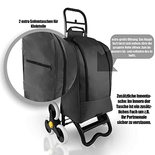 BigDean Einkaufstrolley mit Treppensteiger-Funktion, Kühlfach & 6 großen Rädern - 40L faltbar...