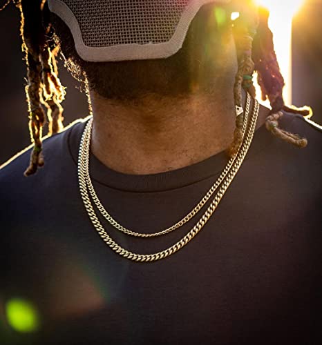 CG&KYGG 3mm 6mm Miami Cuban Link Chain 14K Real Gold Plated 316L Stainless Steel Solid Necklace for Mens Womens(Double Safety Clasp, Christmas or Birthday Gift)4