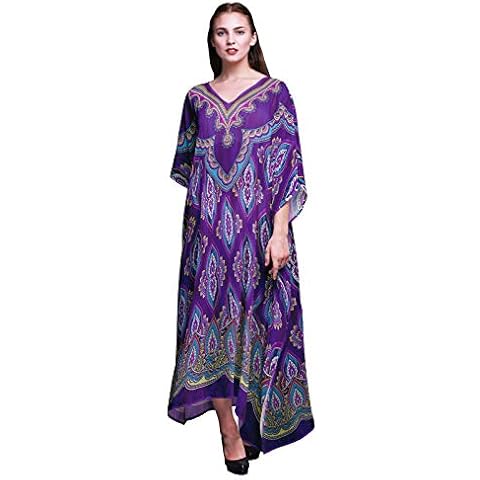 Phagun Ethnic Long Caftan Maxi Dress Beach Swimwear Cover up Womens Kaftan-4X-5X Purple Cover