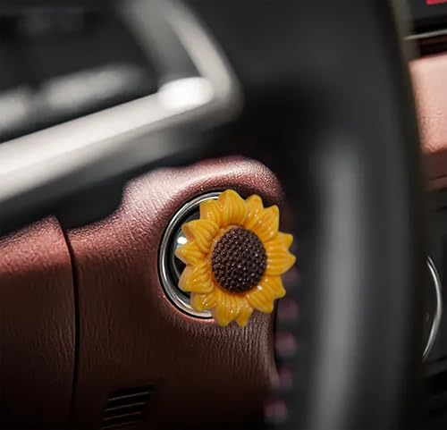 LKTEE Yellow Sunflower Push Start Button Cover Cute Car Decor
