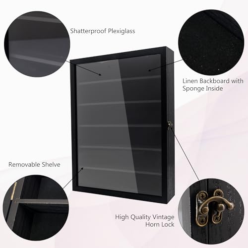 Image of Shadow Box Frame with Removable Shelves, Black 12x16 Deep Memory Box Display Case for Keepsake Collectibles, Coins Military Medals Pins Wedding Flowers