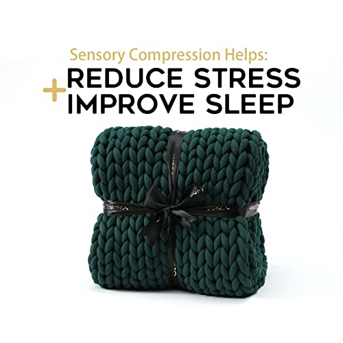 YnM Knitted Weighted Blanket, Handmade Chunky Knitted Design, Soft and Cozy, Temperature Regulating and Breathable, Machine Washable Throw for Sleep or Home Decor (Pacific Green, 50x60 Inch, 10lbs)