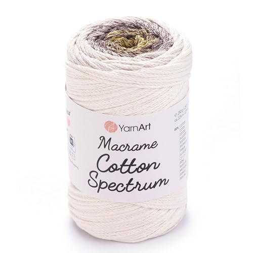 YarnArt Macrame Cotton Spectrum – 80% Cotton Multicolor Cord – 8.8 oz (250g), 246 yds (225m) – Colorful Rope for Knots, Weaving, DIY Crafts – Worsted Weight Aran (4) (1301)