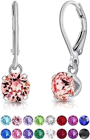 DTPsilver® 925 Sterling Silver Dangle Leverback Earrings - Crystals - Swarovski earrings - drop earrings for women - swarovski - Diameter: 6 mm