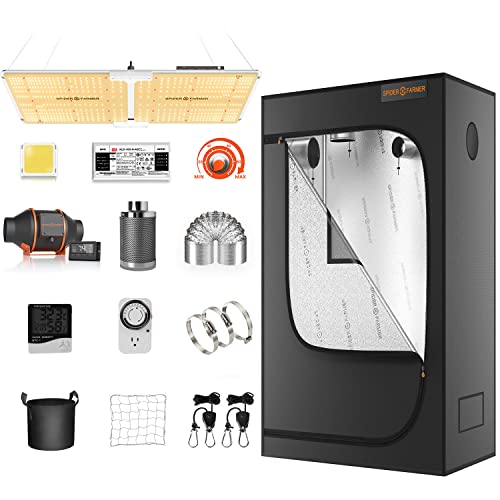 Spider Farmer 2x4 Grow Tent Kit Complete SF2000 LED Grow Light Dimmable Full Spectrum Samsung LM301B Diodes MeanWell Driver 24 X48 X72  Grow Tent Complete System with 4 Inch Ventilation Kit