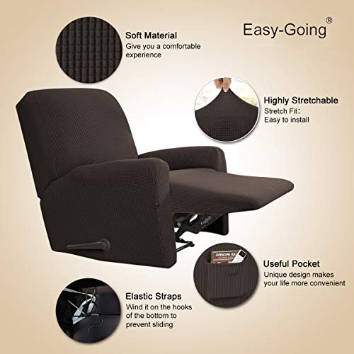 Easy-Going Recliner Stretch Sofa Slipcover Sofa Cover 4-Pieces Furniture Protector Couch Soft with Elastic Bottom Spandex Jacquard Fabric Small Checks(Recliner,Chocolate) Large - Image 4