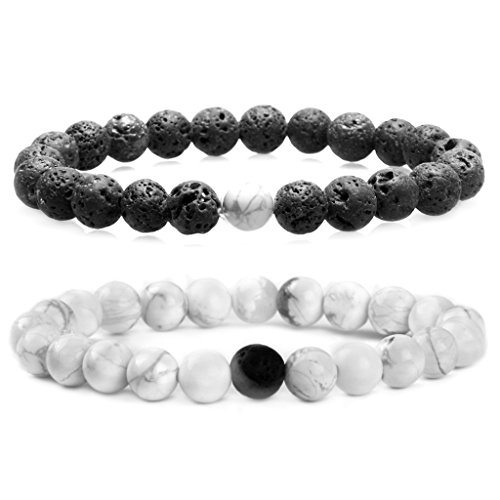 MIKINI His and Her Couple Distance Bracelets Healing Energy Balance Stone Beads Bracelets - Pack of 2