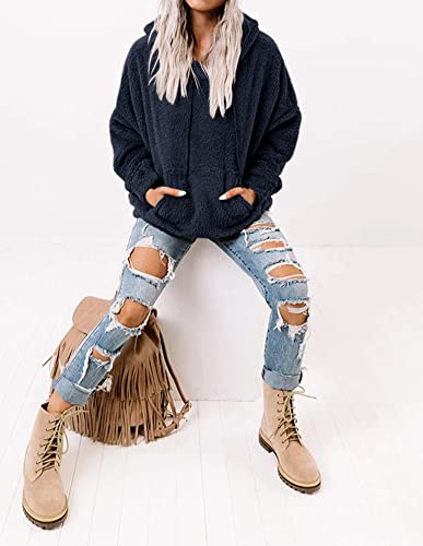 Ezbelle Women's Long Sleeve Sherpa Pullover Fuzzy Fleece Sweatshirt Casual Loose Fuzzy Hoodies with Pockets4