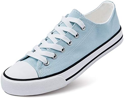 Womens Canvas Sneakers Low Top Lace Up Canvas Shoes Fashion Comfortable… (Light Blue, US8)