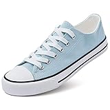 Womens Canvas Sneakers Low Top Lace Up Canvas Shoes Fashion Comfortable… (Light Blue, US8)