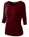 TWINTH Womens Cowl Neck Long Sleeve Pullover,Burgundy,XX-Large, Plus Size