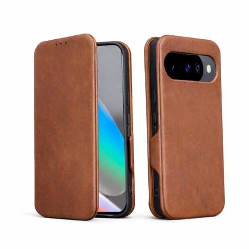 Image of Vegan Leather Wallet Case for Google Pixel 10 / Pixel 10 Pro, Premium PU Flip Cover with Card Slot, Magnetic Closure, Kickstand, Slim Durable Design, Privacy Protection - Brown
