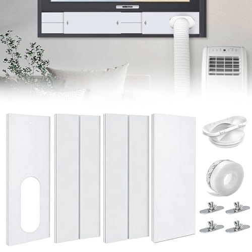 Wxeadu Plaque Fenêtre Climatiseur, 4 Pièces kit Fenêtre Climatiseur Mobile, Mobile, Kit Fenetre pour Climatiseur Mobile, Tuyau d'Évacuation d'Air 13/15cm, Plaque Détanchéité de Fenêtre Réglable