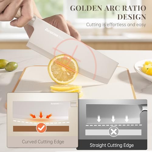 Astercook Knife Set, 6-Piece Kitchen Knife Set with Block, High Carbon Stainless Steel Ultra Sharp Kitchen Knives, Wood Grain Handle, Dishwasher Safe Knife Block Set, Khaki, Kitchen Utility Knives — view 3