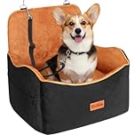 Vivifying Dog Car Seat, Memory Foam Dog Booster Seat for Small&Medium Up to 16KG, Detachable and Washable, 10CM Height Elevated with Storage Pockets (Black&Brown)
