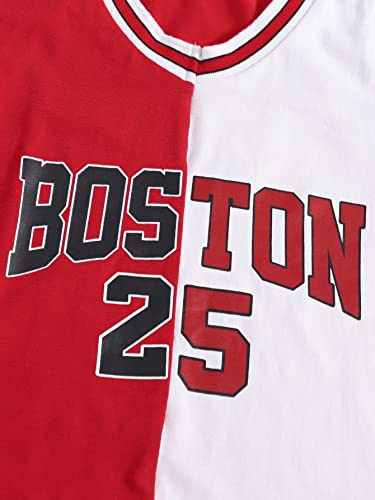 Soly Hux Women's Letter Graphic Print Color Block V Neck Sleeveless Bodycon Mini Dress Red White L #TOP3