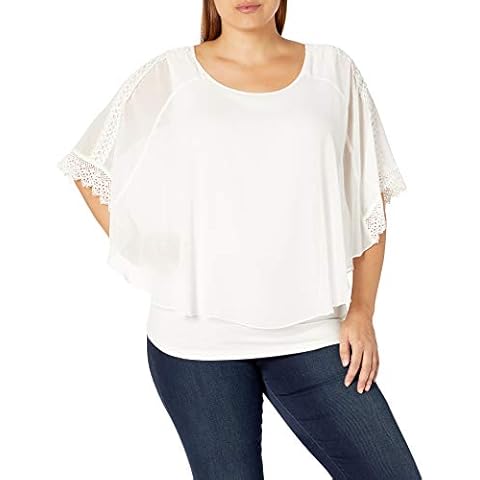 AGB Women's Round Hem Popover Top, Paper White, Large Cover