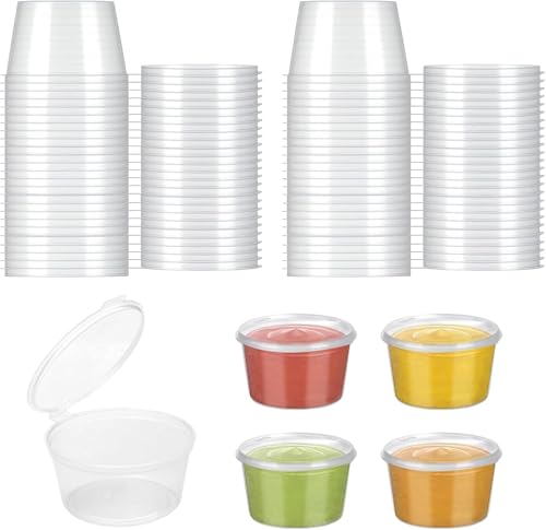 Miayical Petit Gobelet Plastique Réutilisable,Pots à Sauce en Plastique avec Couvercle,Petit Récipient Sauce 25 ml/1 oz Transparent,50pcs Gobelets Empilables pour Sauces, Épices, Dessin au Diamant