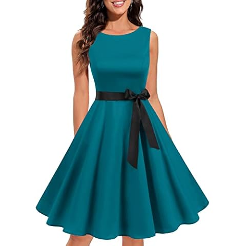 1950s Vintage Fancy Party Dress Summer Hepburn A-Line Swing High Tea Cocktail Dress Turquoise XS Cover