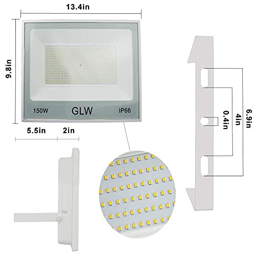 GLW LED 150W Flood Light IP66 Waterproof Super Bright Work Lights,13,000lm 6500K Daylight White Outdoor Spotlight for Garage,Playgrounds,Parking Lot,Basketball Court - Image 6