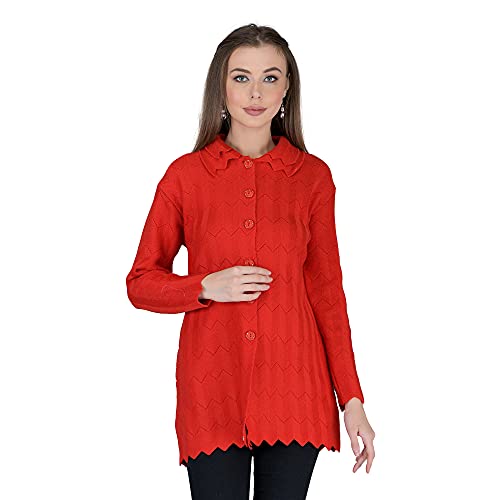 Image of LADY WILLINGTON Women Woolen Double Collar Daffodil Fabric Cardigan Winter Wear Pure Wool Cardigan for Women Free Size Long Cotty Warm Cardigans with Side Pockets