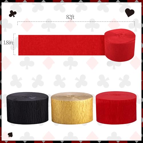 Image of Casino Streamers Party Decorations, 8 Rolls Red Black Gold Crepe Paper Streamers for Wedding Graduation Cartoon Birthday Las Vegas Poker Themed Party Decor