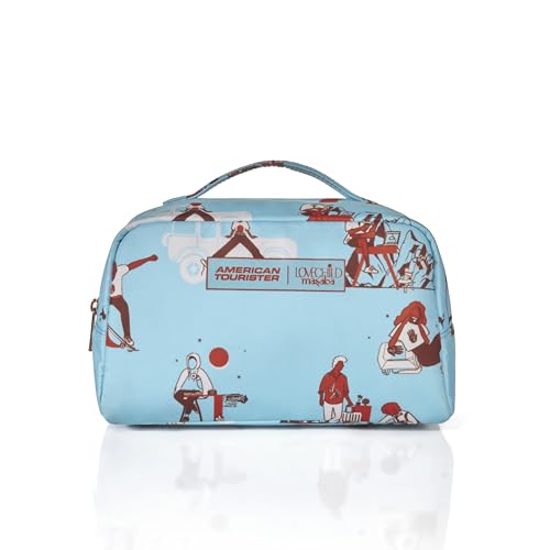 Image of American Tourister x Love Child by Masaba Polyester Travel Kit /Multipurpose Toiletry & Cosmetic Bag /Water-Resistant Organizer Pouch /Stylish & Lightweight for Men & Women- Light Blue