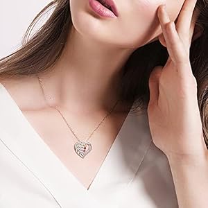 kaululu Gifts for Mom Personalized Birthstone Name Necklace for Women 925 Sterling Silver Best Custom Heart Necklace Build Your Mom Wife Girlfriend Birthday Gifts Mothers Day Gifts for Women