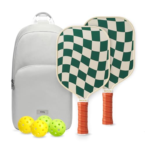 Image of Pickleball Rackets Set of 2, USAPA Approved Graphite & Fiberglass Racket, 2 Paddles, 4 Balls and 1 Portable Grey Carry Bag, Pickle Ball Paddle Gift for Women, Men(Green Check)