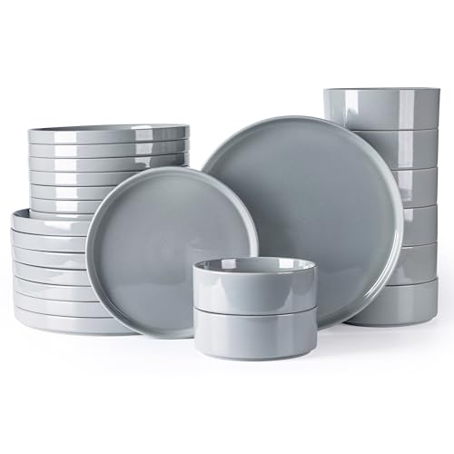 Image of Dinnerware Set for 8, 24 Piece Speckled Plates and Bowls Set with Glazed Bottom, Chip & Scratch Resistant Stoneware Plates Sets, Dishwasher & Microwave Safe Dishes (Limestone, Service for 8)