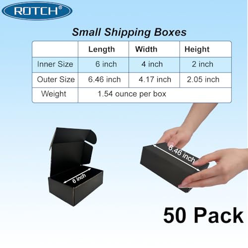 ROTCH 50 Pack 6x4x2\'\' Shipping Boxes, Small Sturdy Corrugated Cardboard Mailers, Black (M642-E-B)