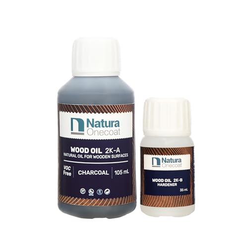 Natura Onecoat Wood Stain Oil - 85 ft² - 140 ml, Charcoal – Wood Finish for Interior Furniture & Floor - Linseed Wood Oil - Fast-Drying-Environmentally Friendly-Extra Durable Hard Wax Oil-VOC Free