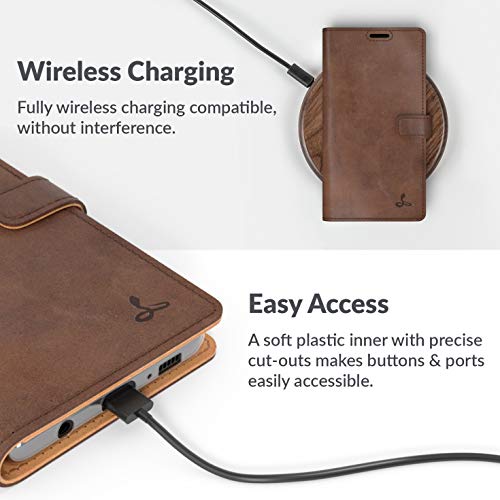 Snakehive Galaxy S10 Plus Vintage Wallet || Genuine Leather Wallet Phone Case || Real Leather With Viewing Stand & 3 Card Holder || Flip Folio Cover With Card Slot (Brown) #TOP4