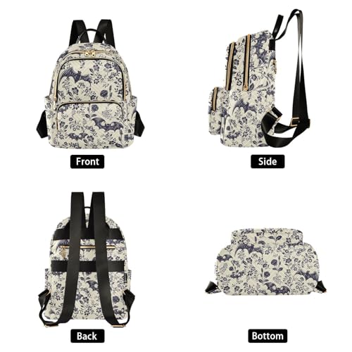 Image of Women Fashion Backpack Purse Goth Bats Rucksack, S | Casual Lightweight Quilted Daypack Ladies Bag for College Travel Work