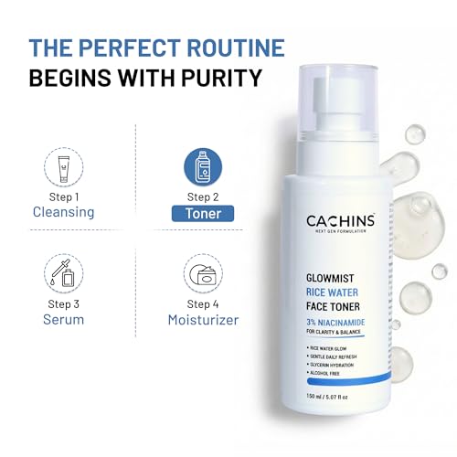 Image of CACHINS GlowMist 3% Niacinamide Rice Water Face Toner - 150ml (Pack of 2) | Hydrating & Balancing Toner for Clear, Glowing Skin | Alcohol-Free Daily Facial Mist for Women & Men | Helps Minimize Pores & Supports Even Skin Tone
