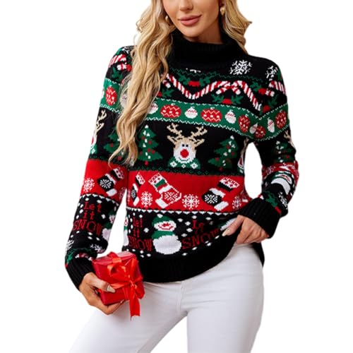 Funny Ugly Christmas Sweater for Men Women Xmas Sweaters High Neck Knitted Sweater Snowflake Sweater Pullover Sweater (Black L)3
