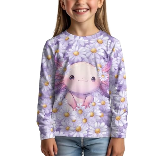 Image of Girls Cartoon Print Long Sleeve Graphic Tee Casual Crew Neck T-Shirts for 3-16 Years Little Girls