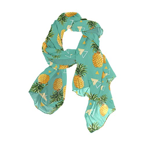 Welllee Custom Oblong Chiffon Scarf, Geometric Tropical Pineapple Shawl Wrap Sheer Scarves For Outdoor #TOP18
